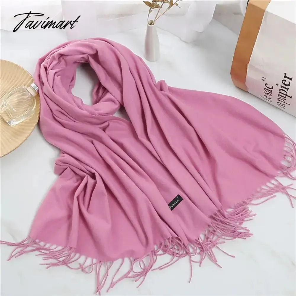 Tavimart Winter Women Cashmere Scarves Solid Color Lady Thicken Warm Pashmina Shawl Tassel Scarves Versatile Fashion Female Long Scarves