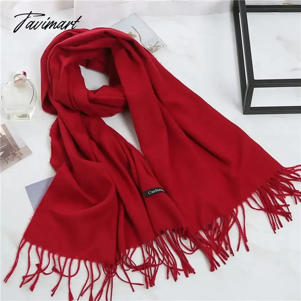 Tavimart Winter Women Cashmere Scarves Solid Color Lady Thicken Warm Pashmina Shawl Tassel Scarves Versatile Fashion Female Long Scarves