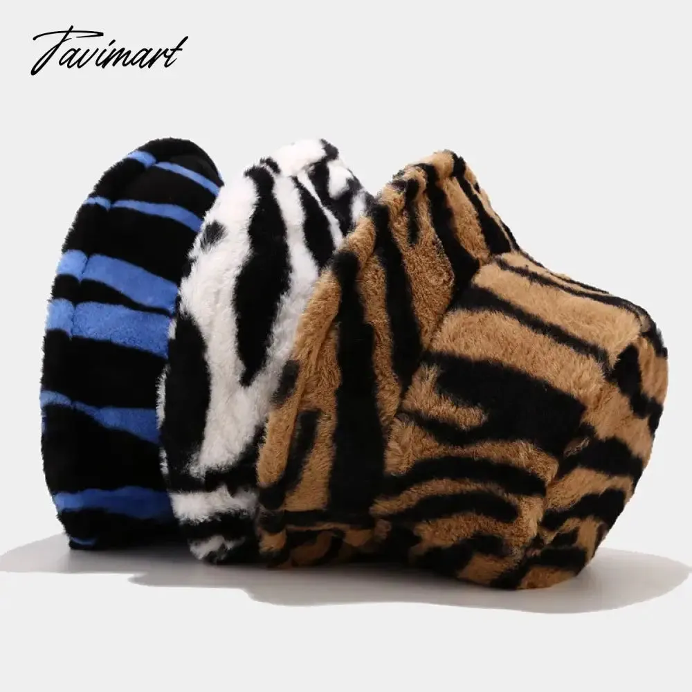 Tavimart Winter Women Fisherman Hat Plush Warm Striped Basin Hats Korean Versatile Fashion Female Hats Thicken Outdoor Cold Proof Hats