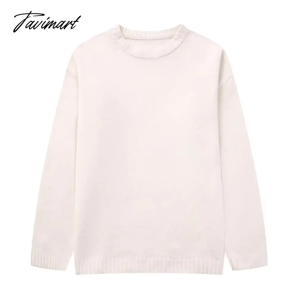 TAVIMART Women's Solid O-neck Pullover Sweaters Autumn Winter Long Sleeve Knitted Jumpers Versatile Fashion Female Warm Fit Knitwear