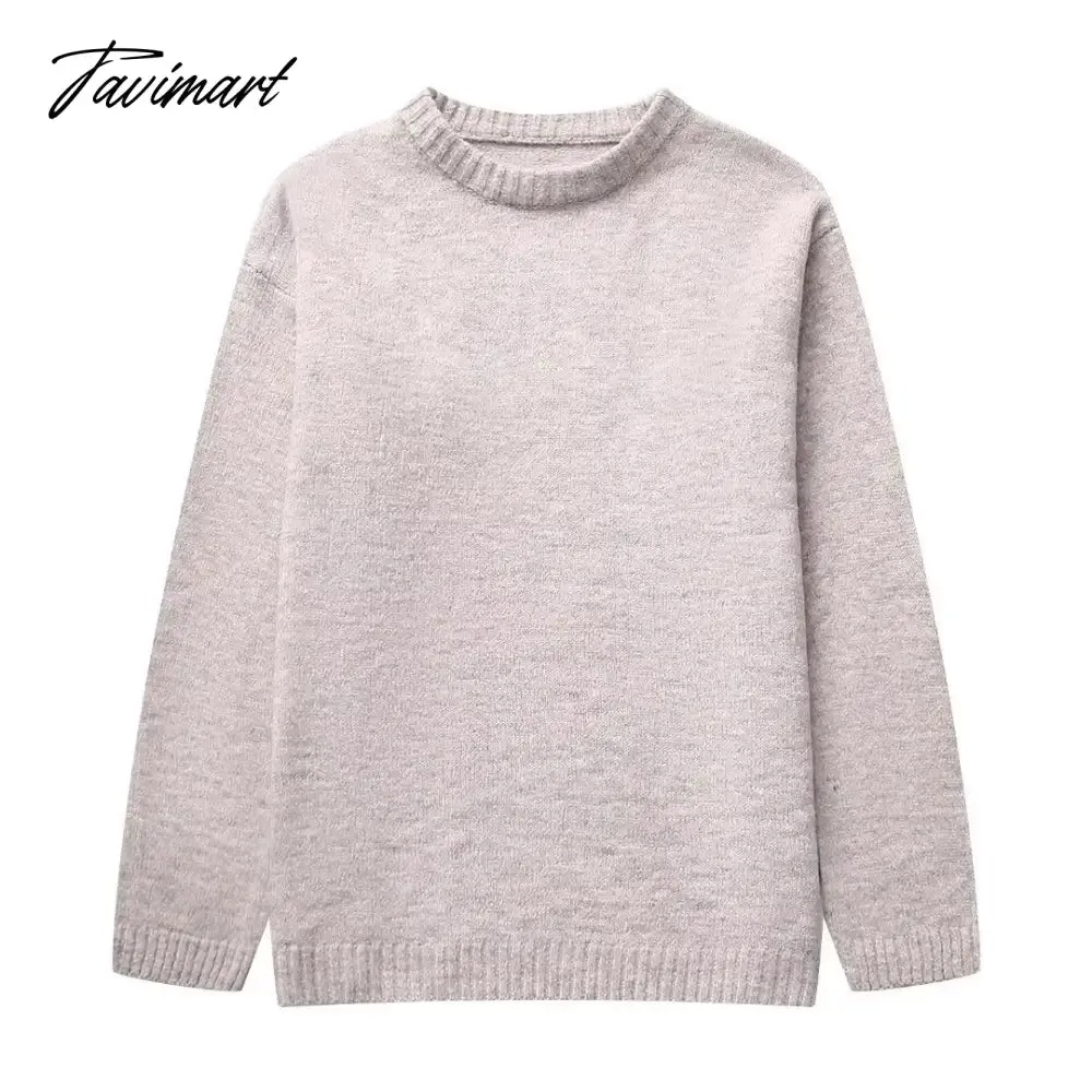 TAVIMART Women's Solid O-neck Pullover Sweaters Autumn Winter Long Sleeve Knitted Jumpers Versatile Fashion Female Warm Fit Knitwear