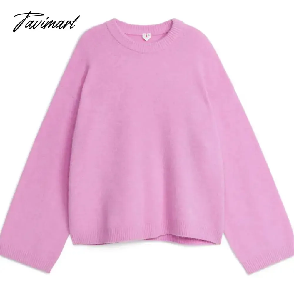 TAVIMART Women's Solid O-neck Pullover Sweaters Autumn Winter Long Sleeve Knitted Jumpers Versatile Fashion Female Warm Fit Knitwear