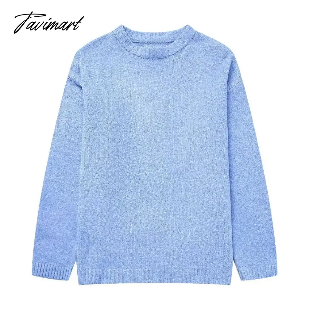 TAVIMART Women's Solid O-neck Pullover Sweaters Autumn Winter Long Sleeve Knitted Jumpers Versatile Fashion Female Warm Fit Knitwear