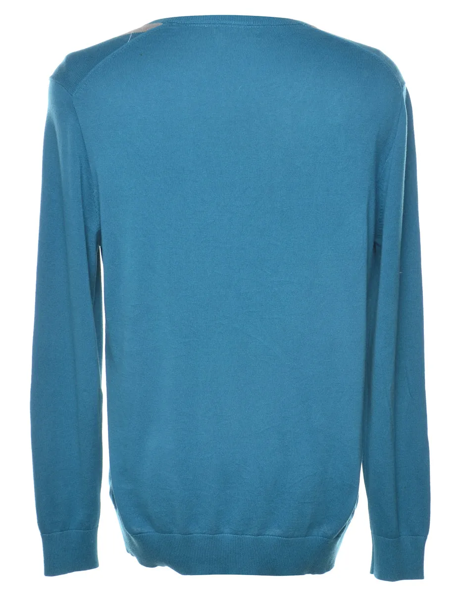 Teal Argyle Jumper - L