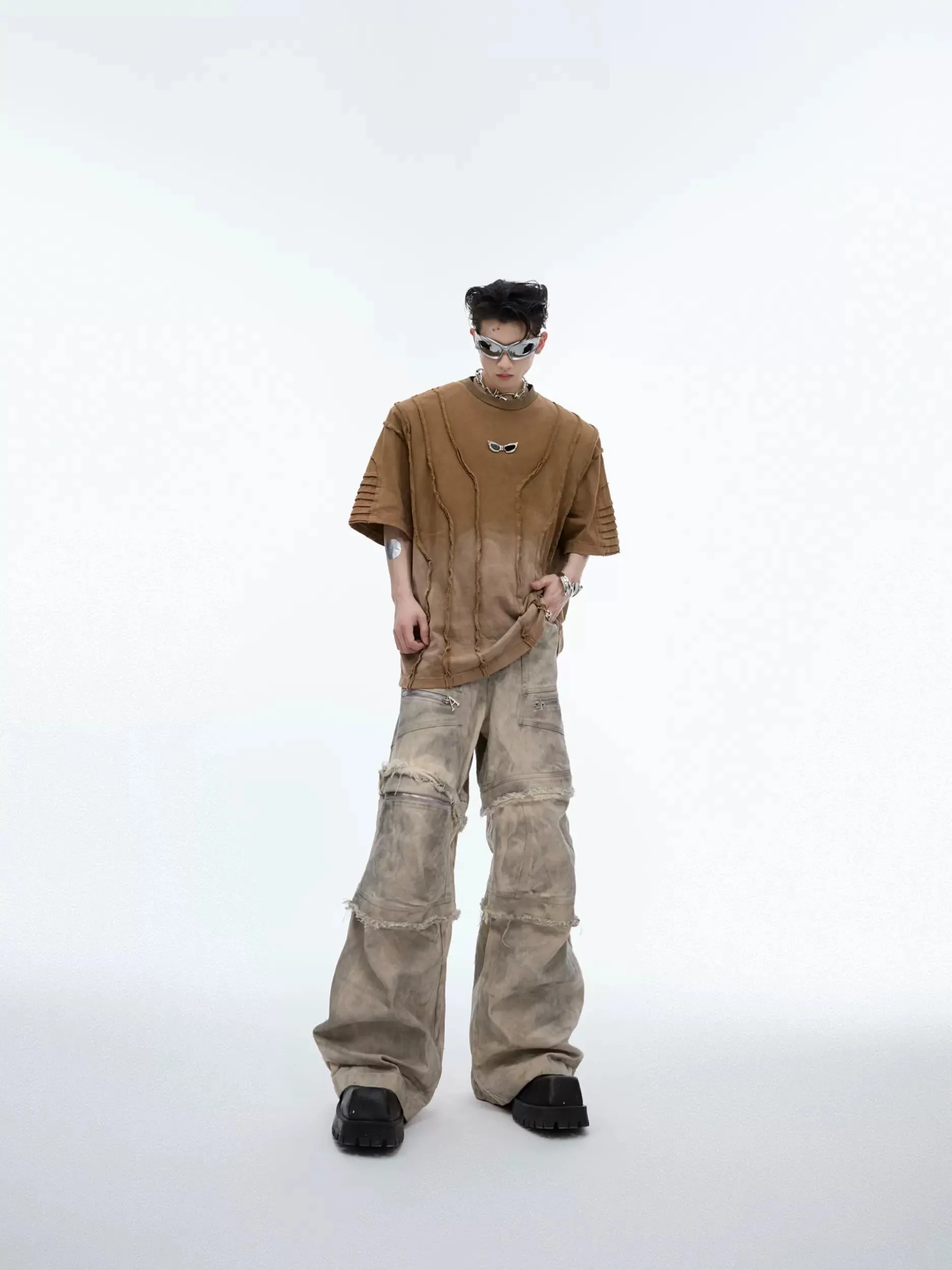 Tie-Dyed Raw Edge Cargo Pants