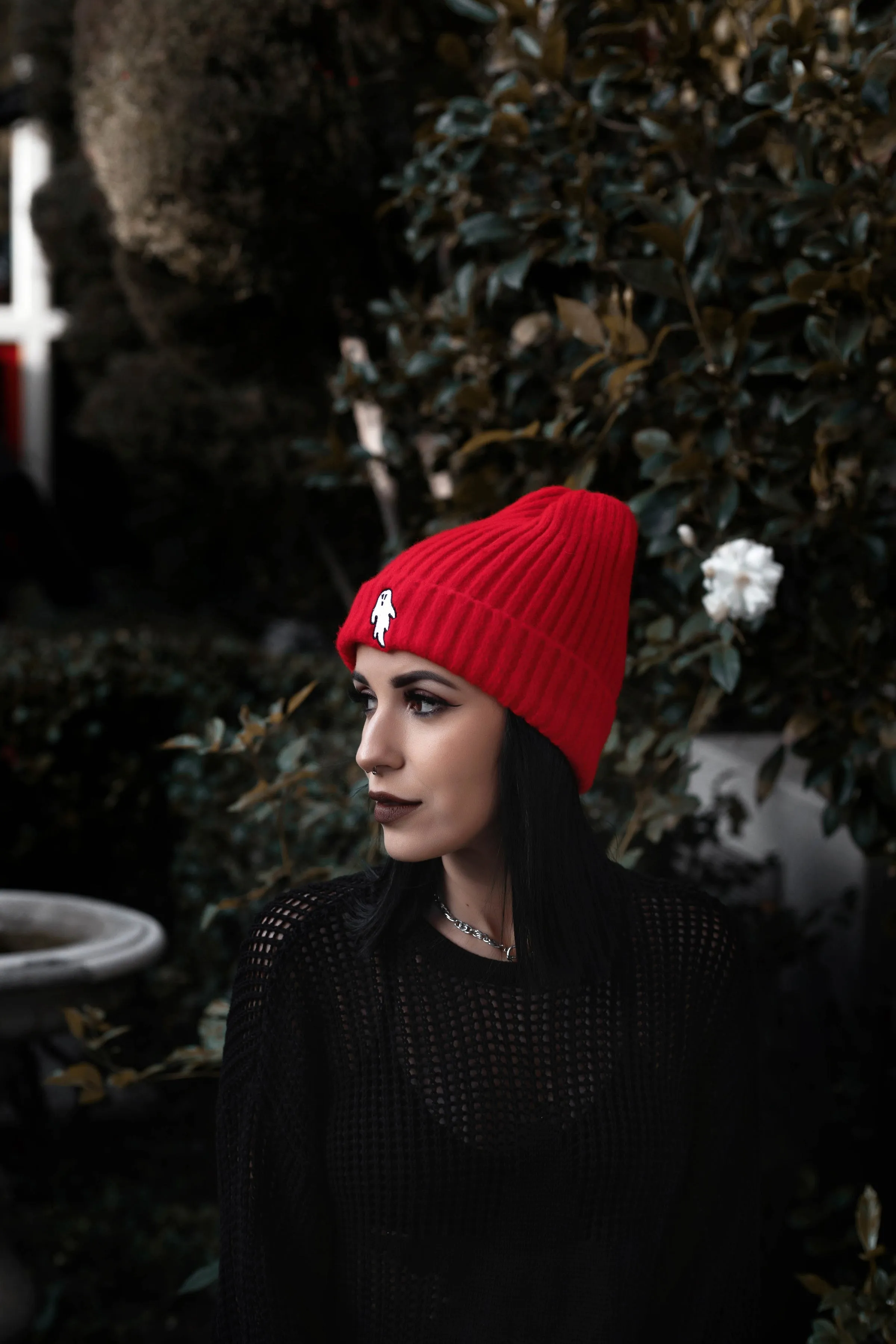 Vampire Red | Ghostie Embroidered & Reversible Knit Beanie