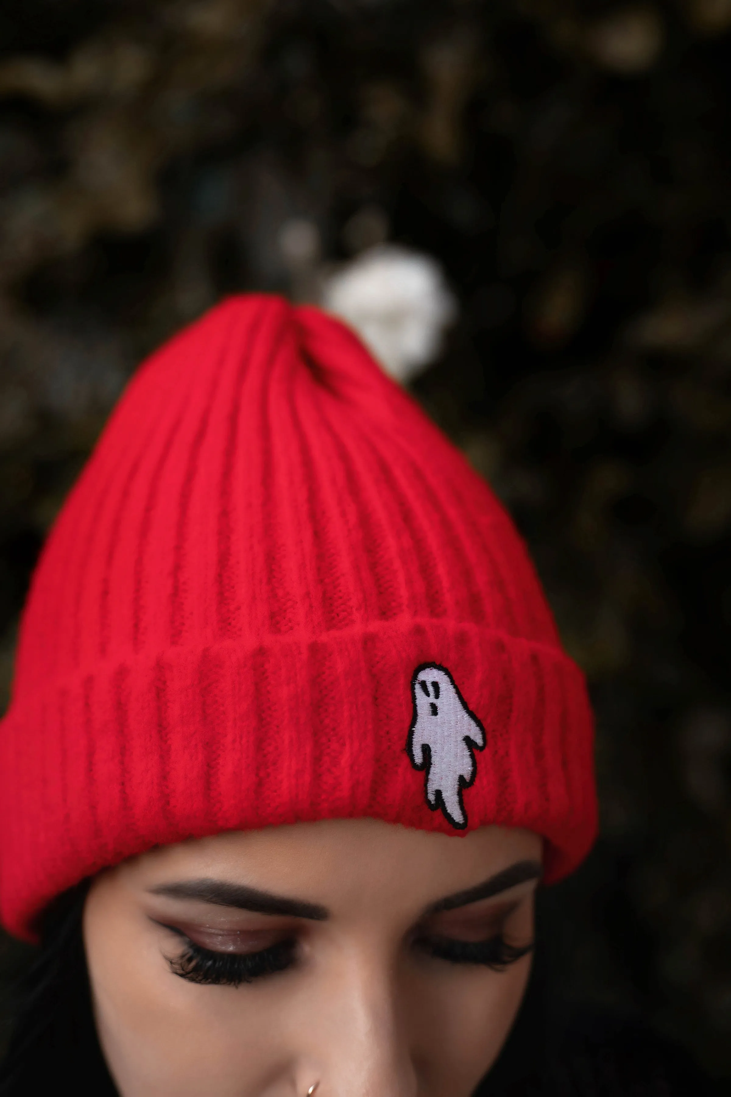 Vampire Red | Ghostie Embroidered & Reversible Knit Beanie