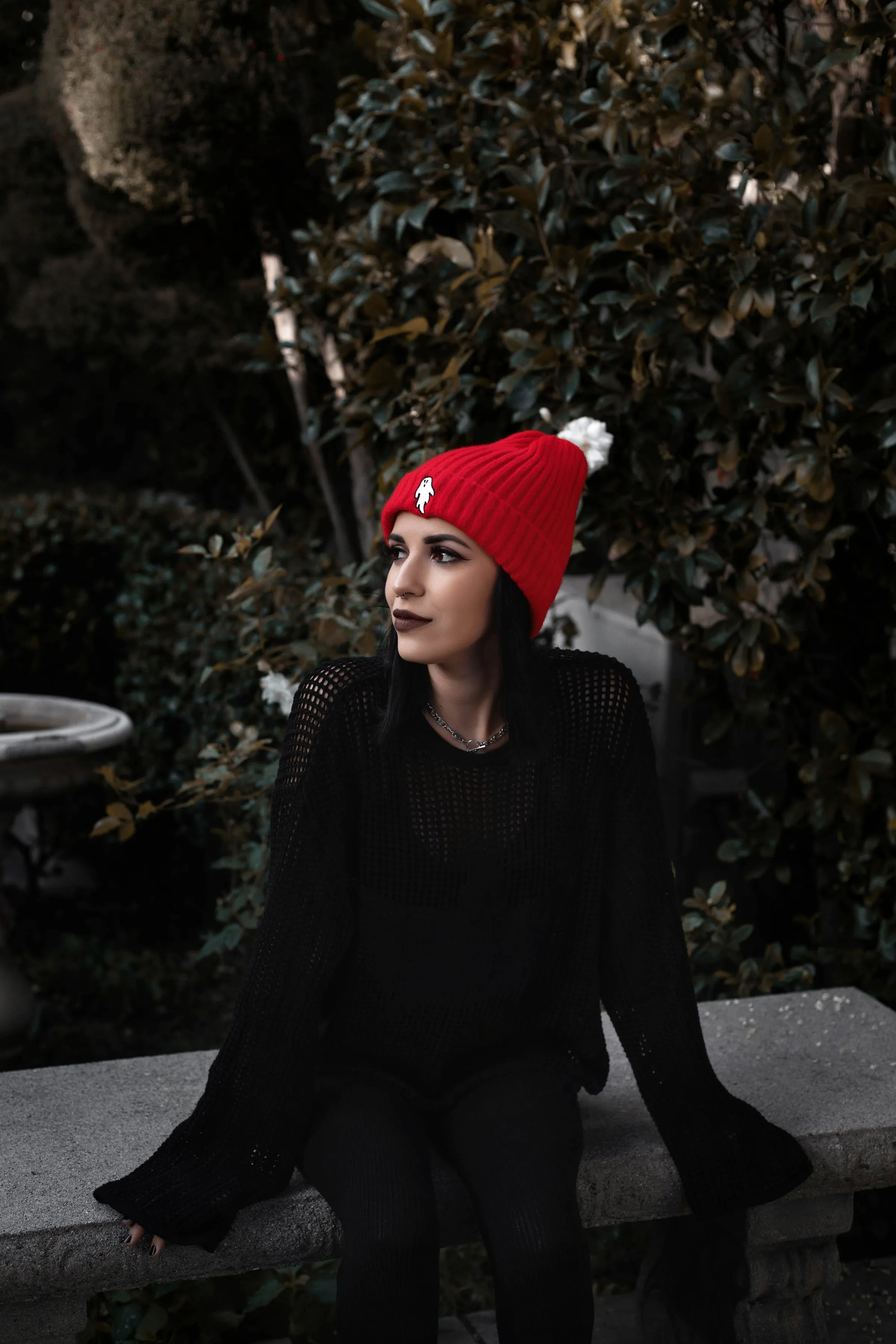 Vampire Red | Ghostie Embroidered & Reversible Knit Beanie