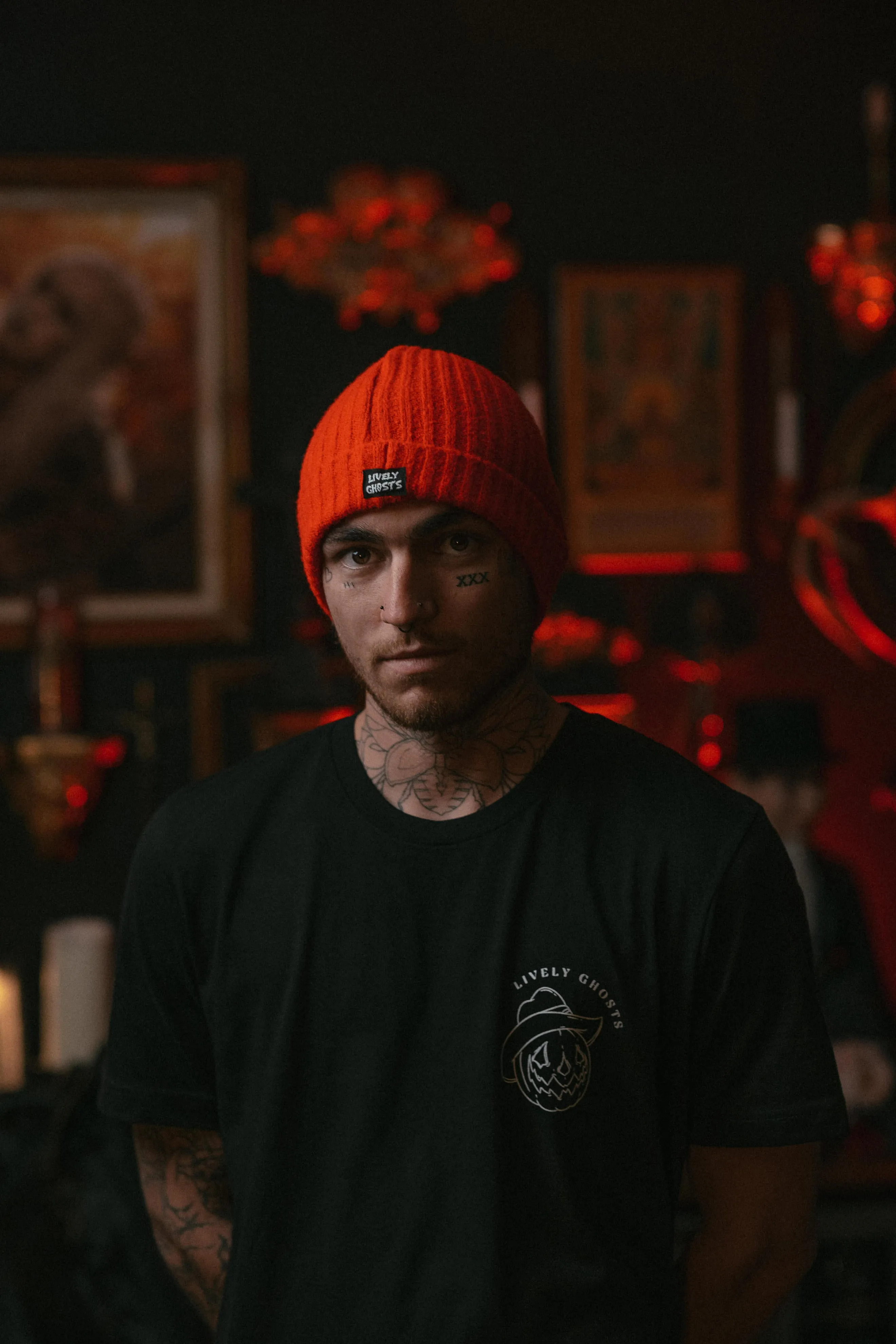 Vampire Red | Ghostie Embroidered & Reversible Knit Beanie