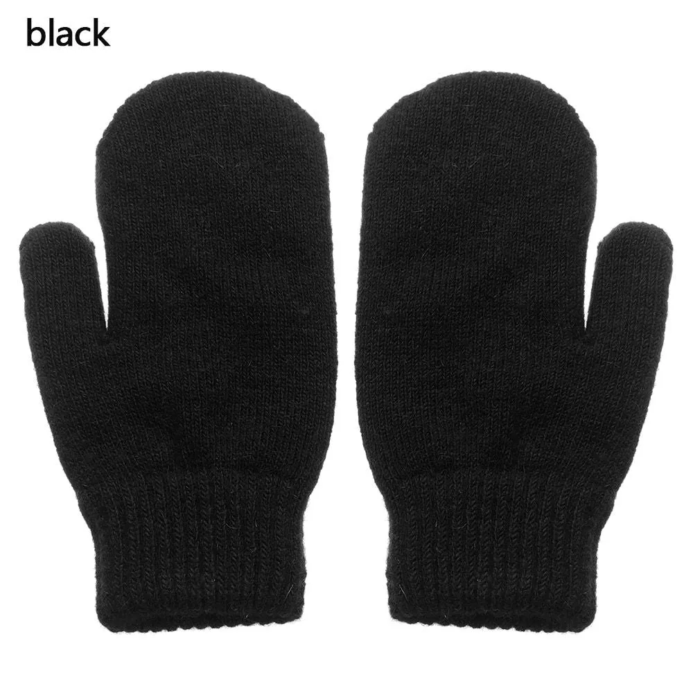 Velvet Lined Knit Mittens Warm Full Finger Gloves for Winter