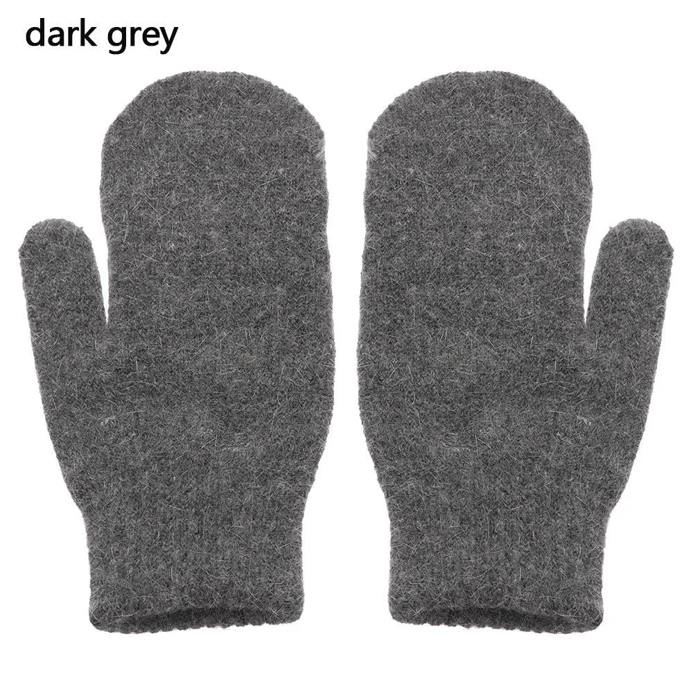 Velvet Lined Knit Mittens Warm Full Finger Gloves for Winter