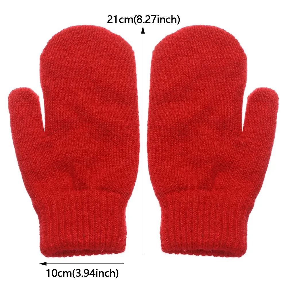 Velvet Lined Knit Mittens Warm Full Finger Gloves for Winter