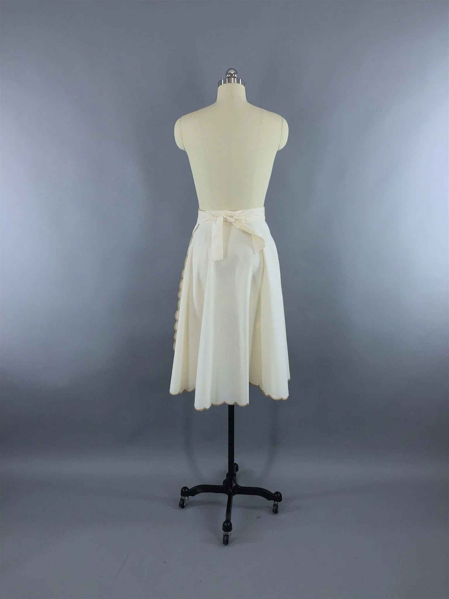 Vintage 1970s Wrap Circle Skirt with Ivory Floral Embroidery