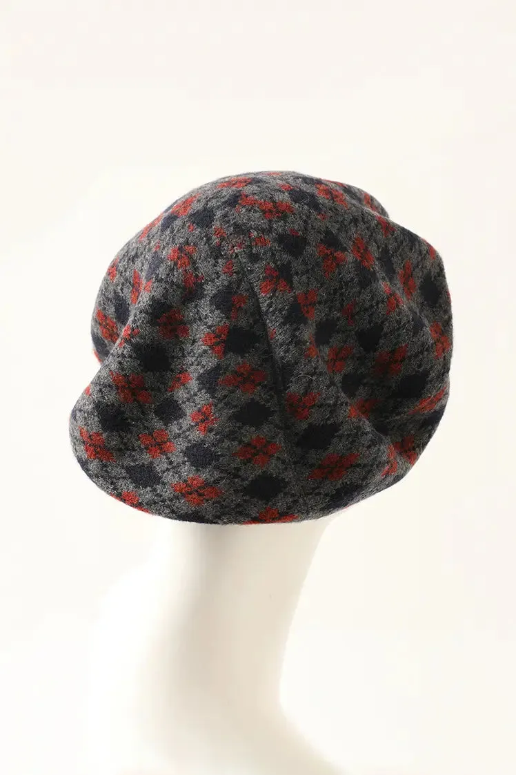 Vintage Pure Cashmere Knit Plaid French Beret