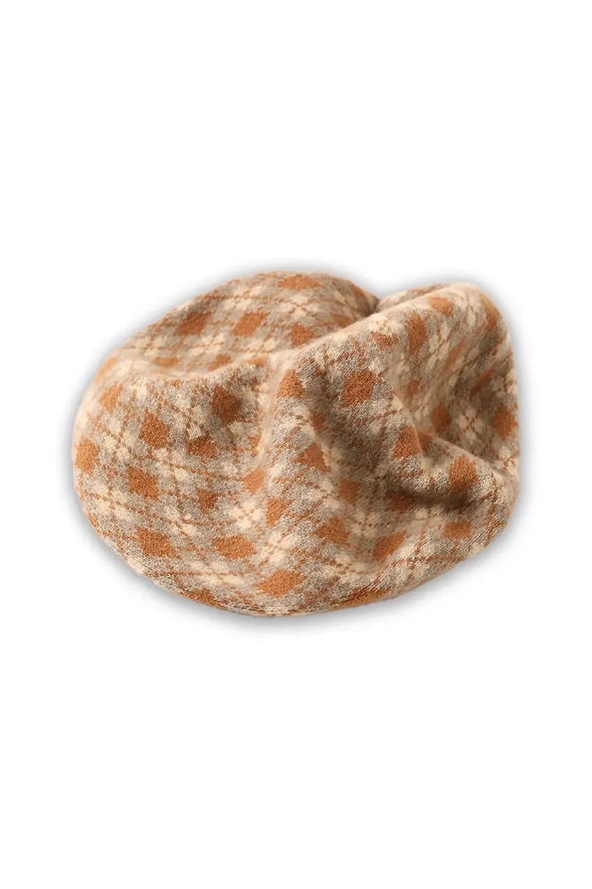 Vintage Pure Cashmere Knit Plaid French Beret