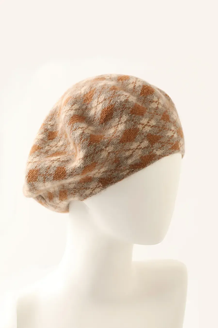 Vintage Pure Cashmere Knit Plaid French Beret