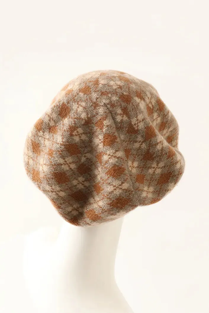 Vintage Pure Cashmere Knit Plaid French Beret