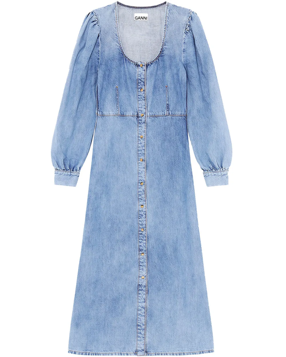 Washed Indigo Button Down Midi Dress