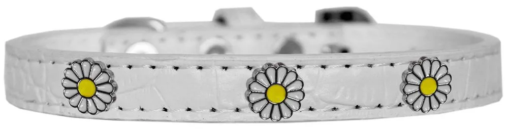 White Daisy Widget Croc Dog Collar White Size 20