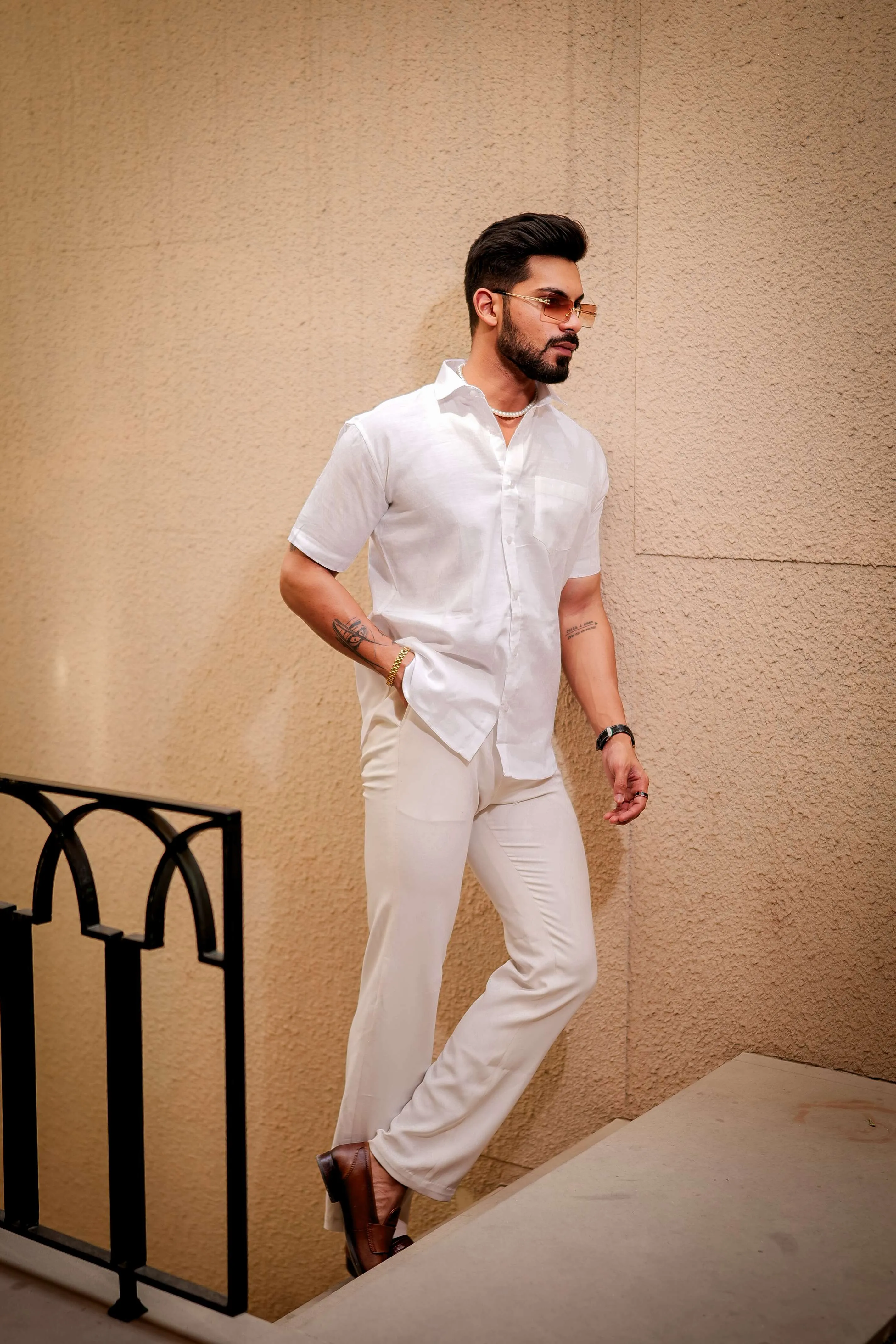 White Luxury Formal linen Cotton Shirt For Men's