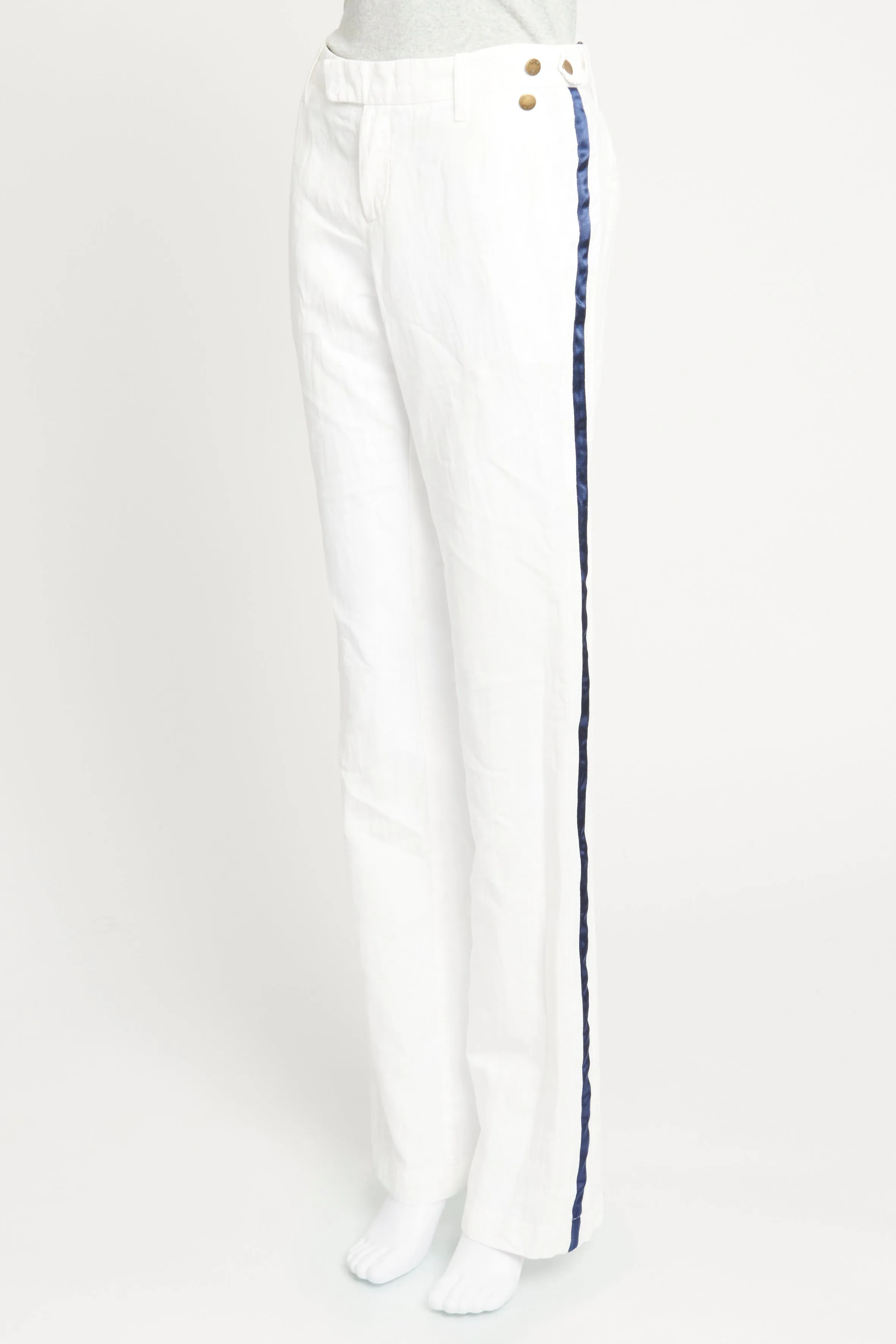 White Straps on the Sides Preowned Straight Leg Trousers