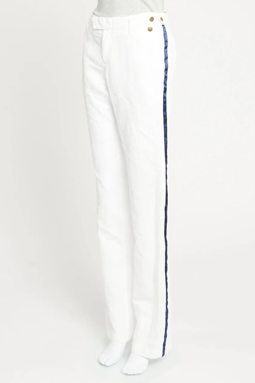 White Straps on the Sides Preowned Straight Leg Trousers