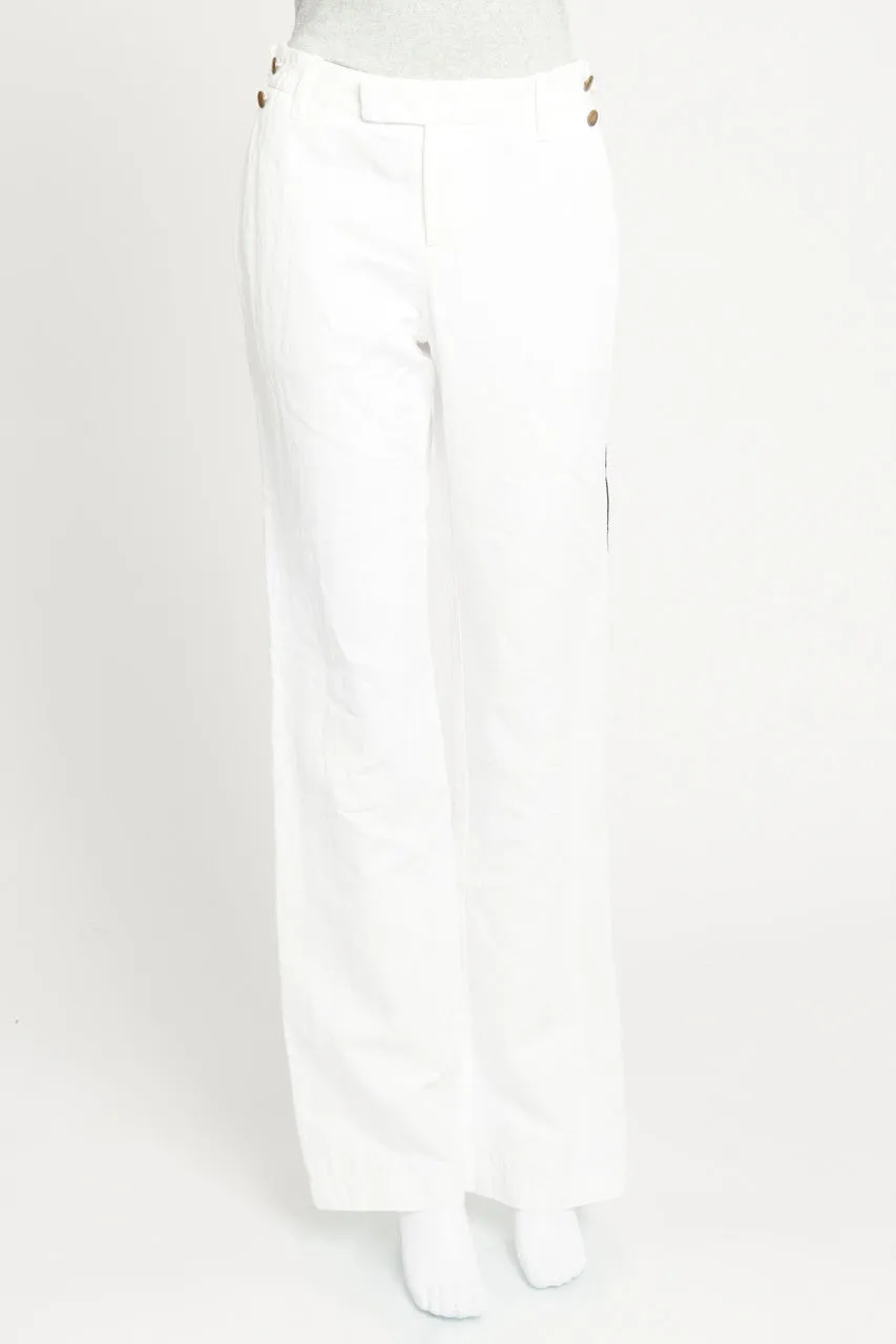 White Straps on the Sides Preowned Straight Leg Trousers