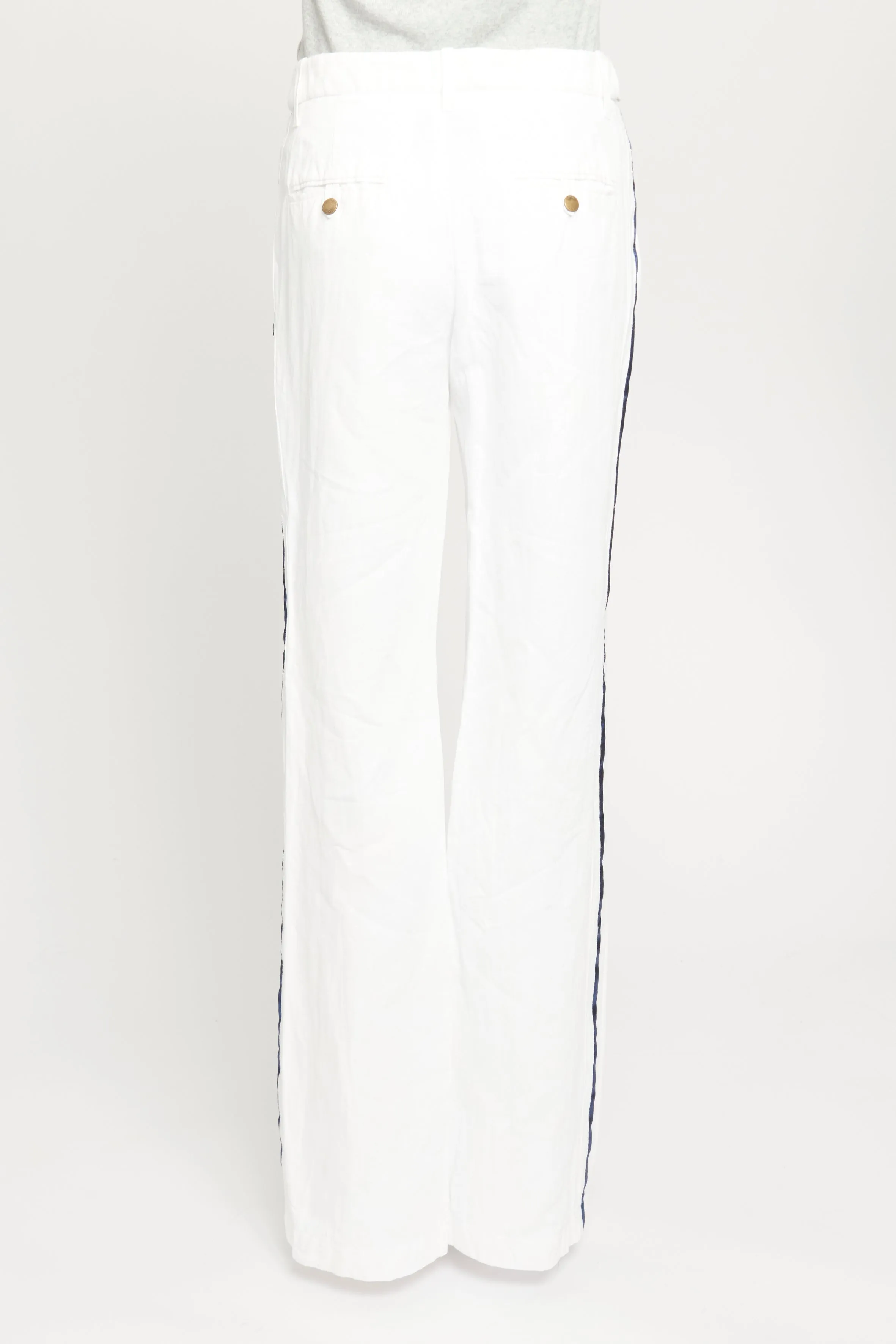 White Straps on the Sides Preowned Straight Leg Trousers