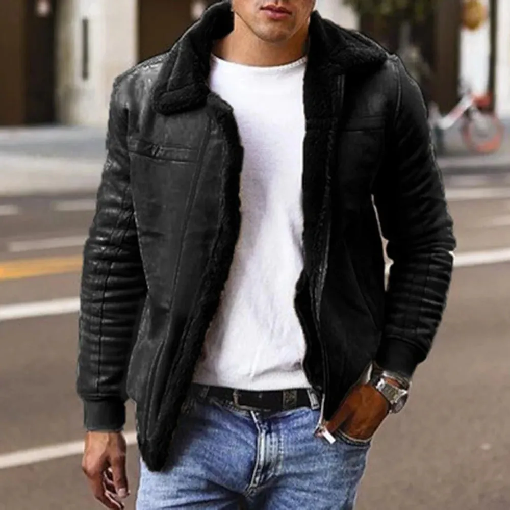 Wiaofellas  -  Men's Faux Fur All-In-One Top Autumn And Winter Fashion Elegant Loose Comfort Simple Solid Color Retro British Warm Jacket