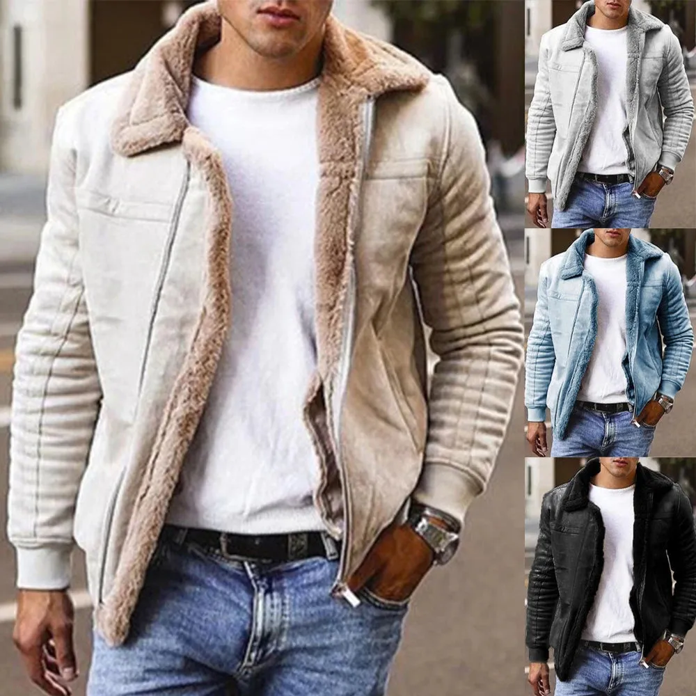 Wiaofellas  -  Men's Faux Fur All-In-One Top Autumn And Winter Fashion Elegant Loose Comfort Simple Solid Color Retro British Warm Jacket