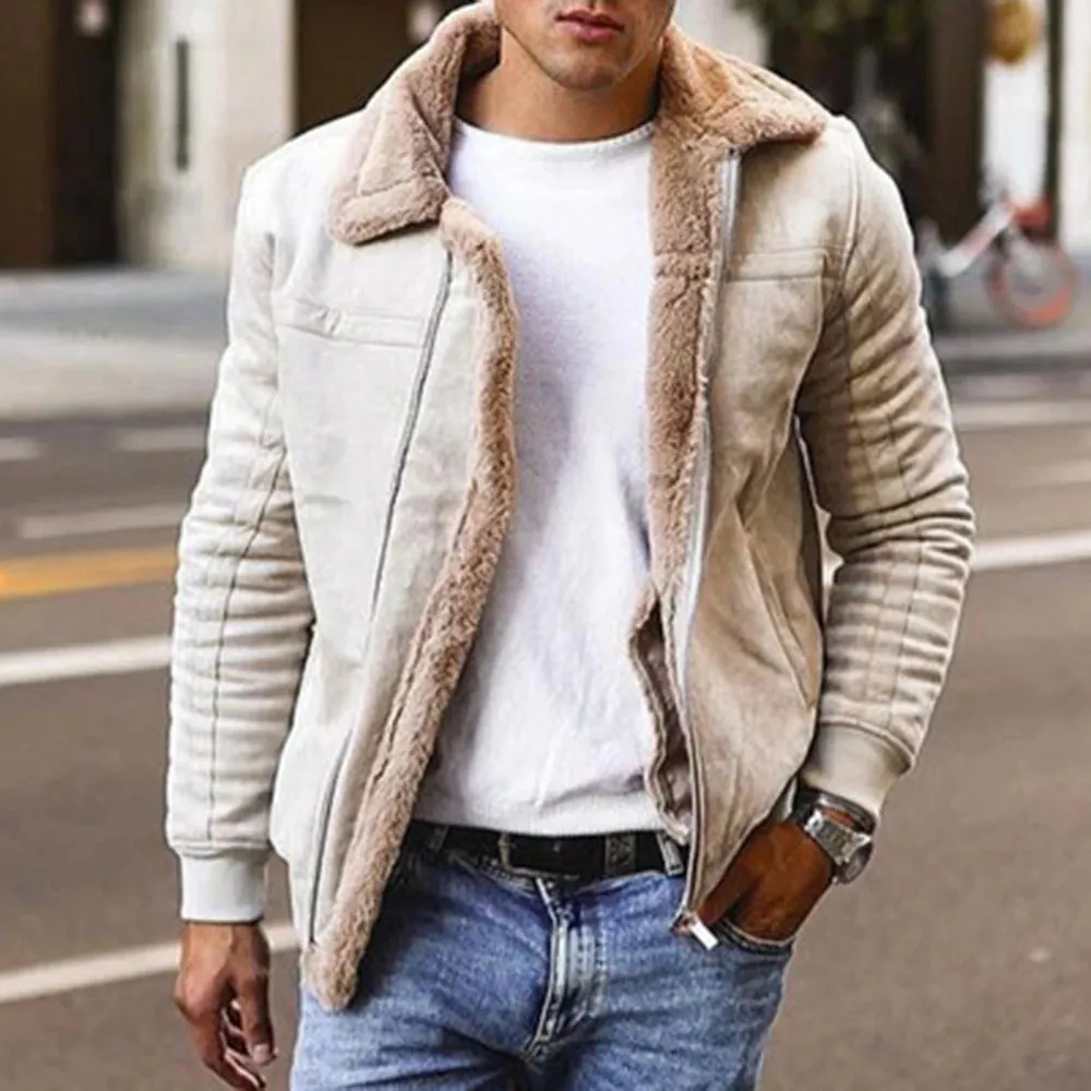 Wiaofellas  -  Men's Faux Fur All-In-One Top Autumn And Winter Fashion Elegant Loose Comfort Simple Solid Color Retro British Warm Jacket