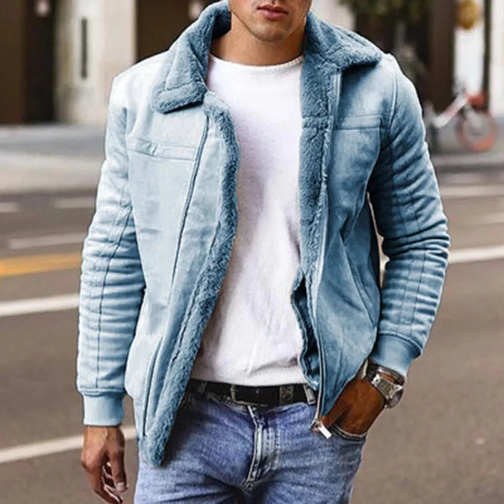 Wiaofellas  -  Men's Faux Fur All-In-One Top Autumn And Winter Fashion Elegant Loose Comfort Simple Solid Color Retro British Warm Jacket