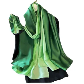 Wide Charmeuse Satin Scarf - Green Ombre