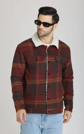 WINE CHECKS FUR WOOLEN JACKET