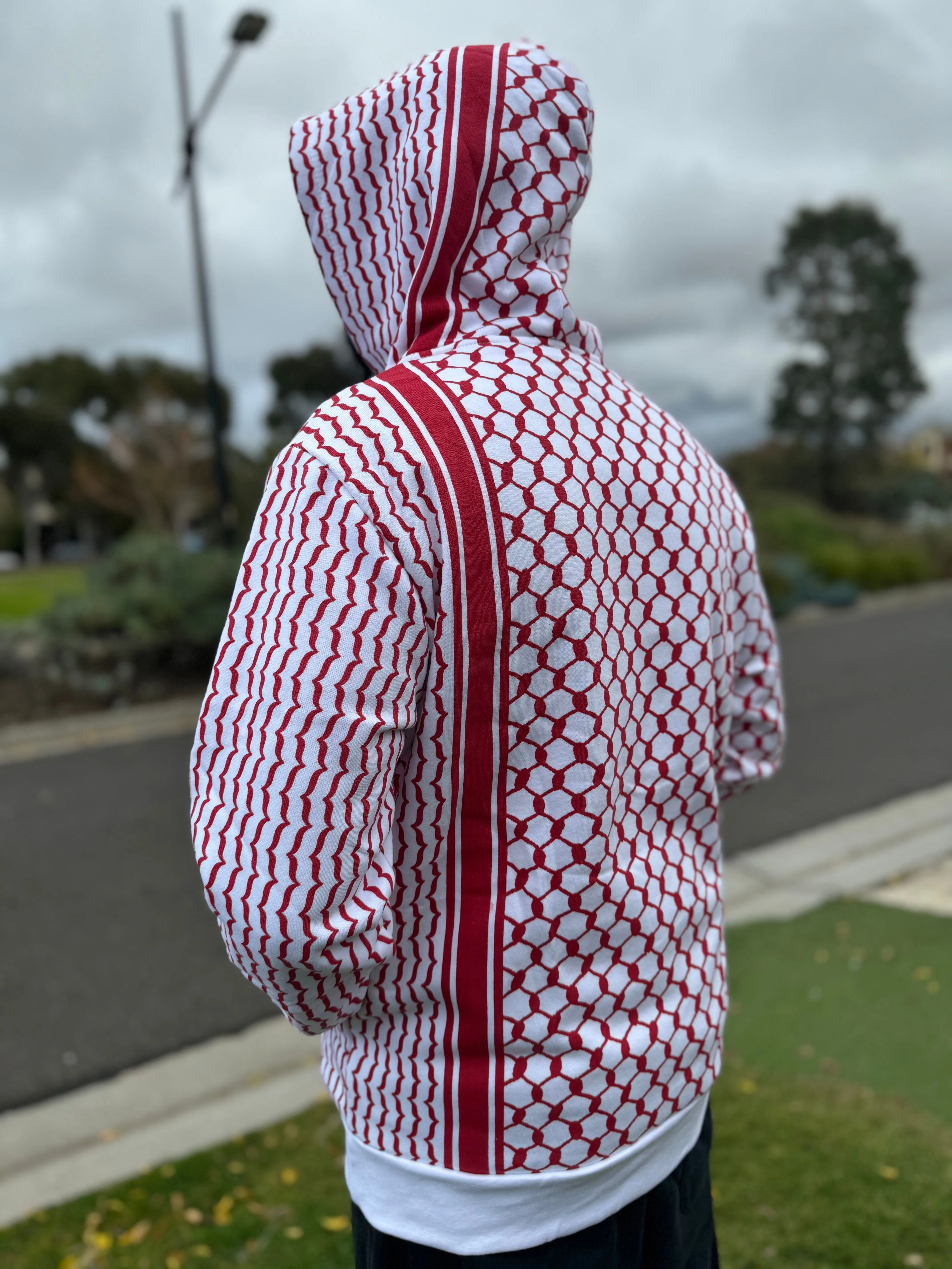 Winter Exclusive: Adult White & Red Keffiyeh Hoodies - First in Australia