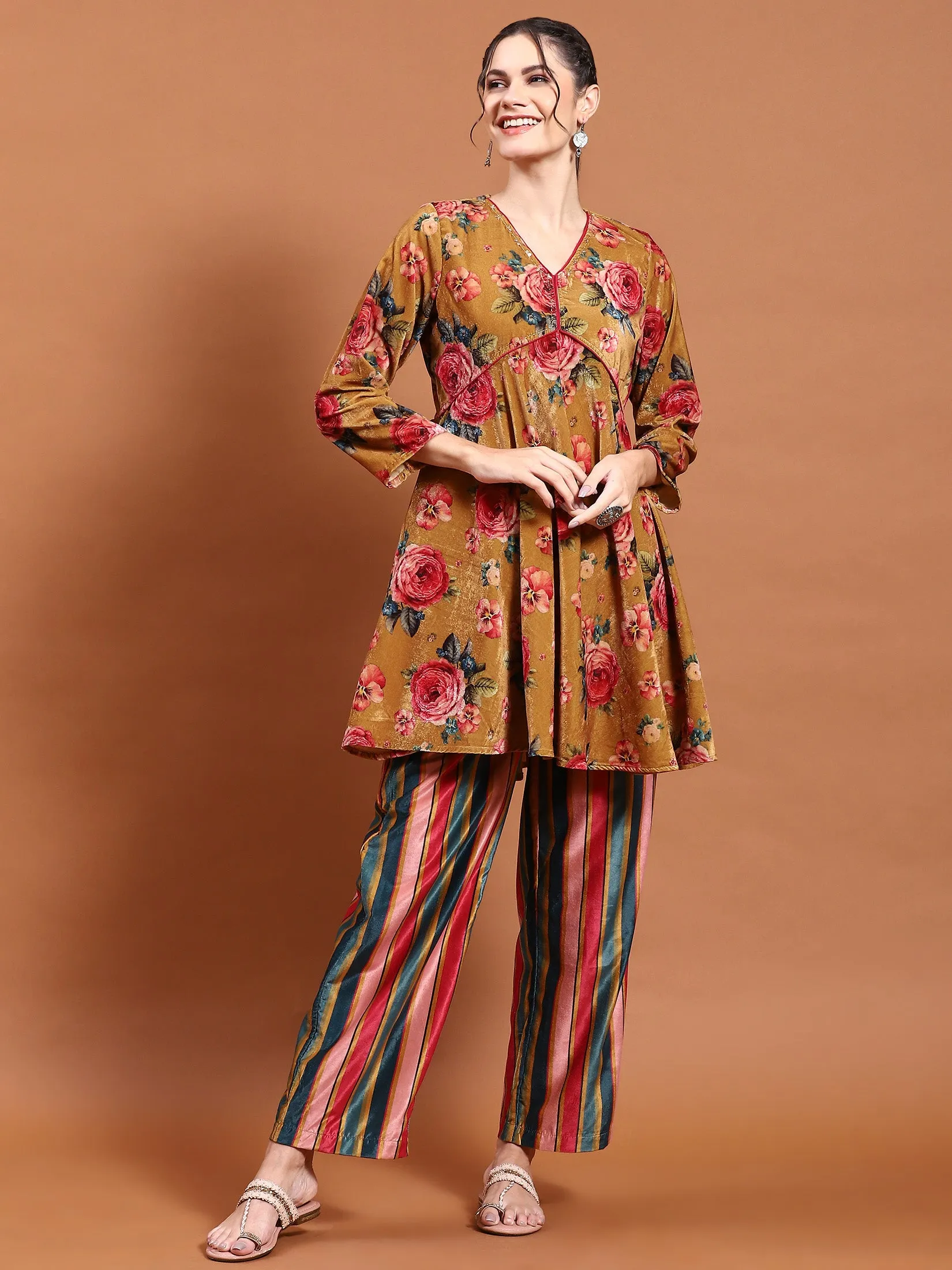 Winter Women Mustard Floral Print Co-Ord Set