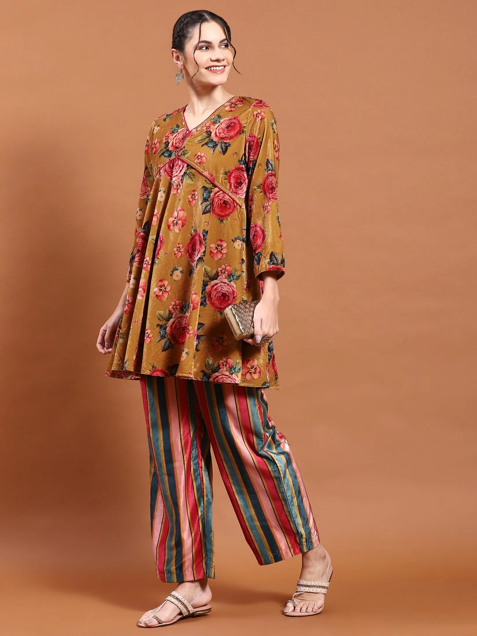 Winter Women Mustard Floral Print Co-Ord Set