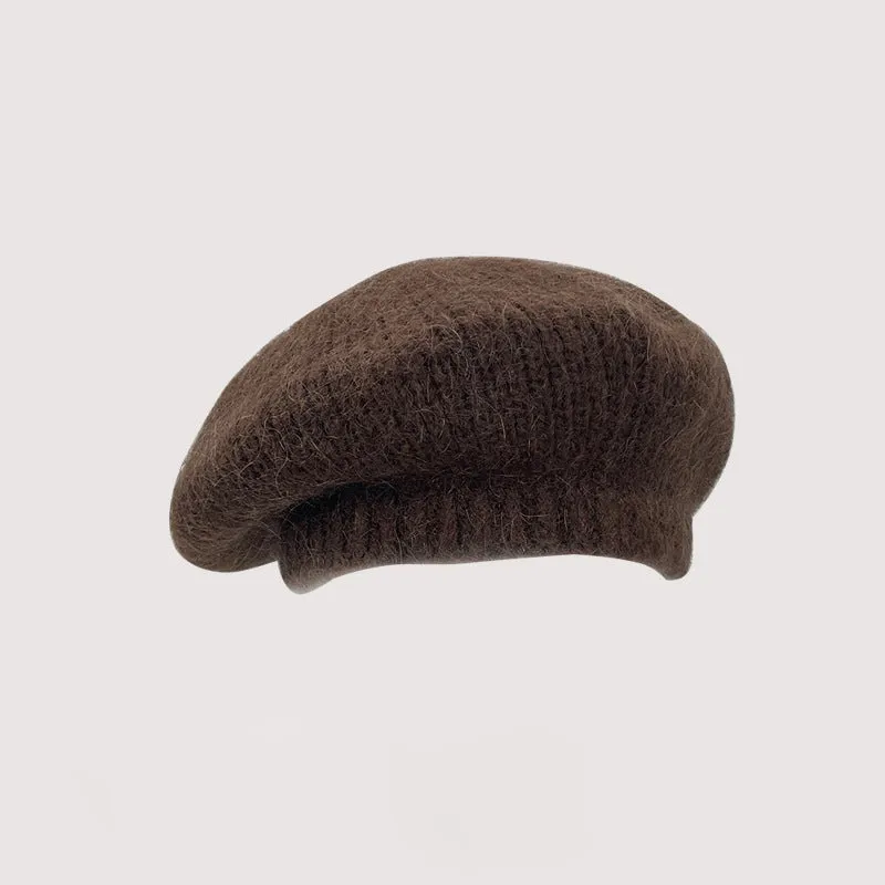 Winter Wool Bud Hat Women's Versatile English Style Soft Glutinous Plush Knitted Wool Artist's Hat