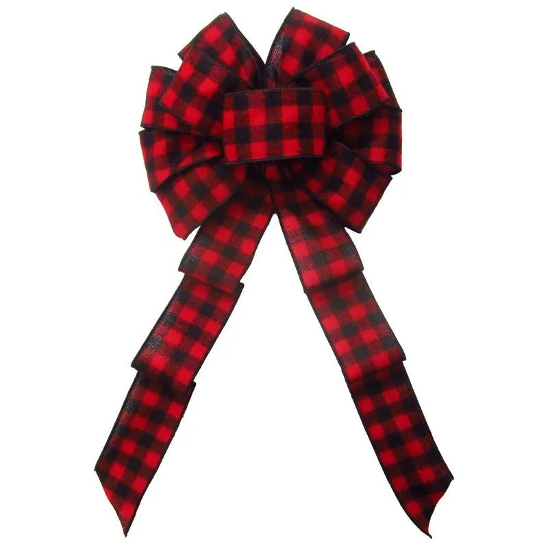 Wired Buffalo Plaid Red & Black Flannel Bow (2.5"ribbon~10"Wx20"L)