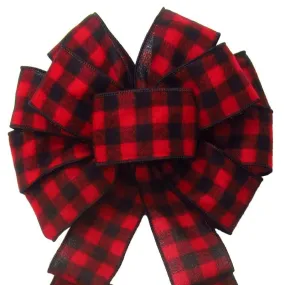 Wired Buffalo Plaid Red & Black Flannel Bow (2.5"ribbon~10"Wx20"L)