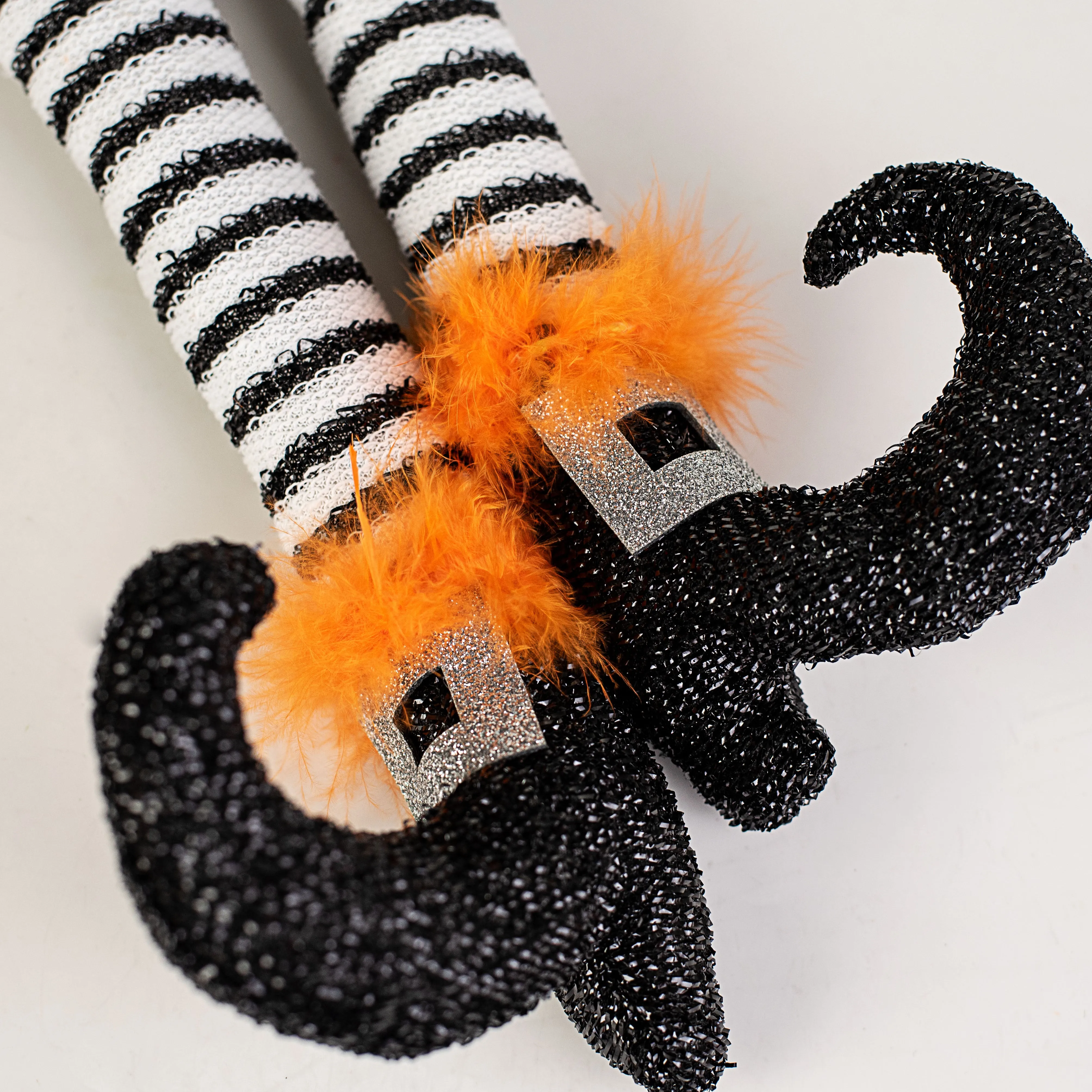 Witch Hat & Legs Wreath Accent: Black, Orange, White Stripe