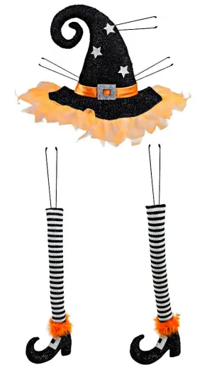 Witch Hat & Legs Wreath Accent: Black, Orange, White Stripe