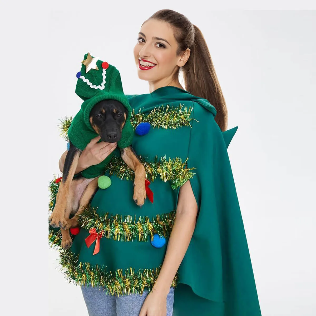 Women Christmas Tree Costume Shiny Sequin Hoodie Cape For 2023 Christmas Party