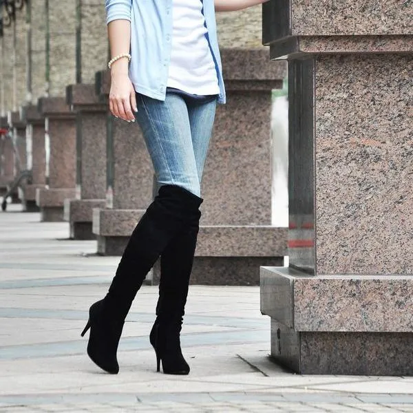 Women stiletto high heel solid color over the knee boots