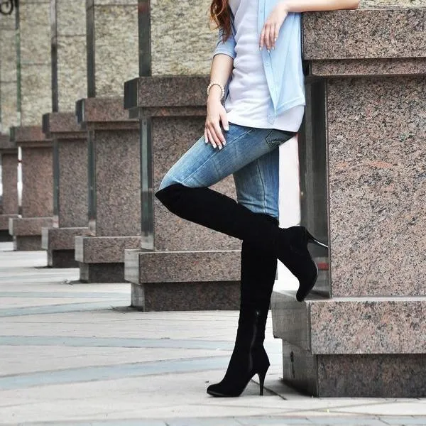 Women stiletto high heel solid color over the knee boots