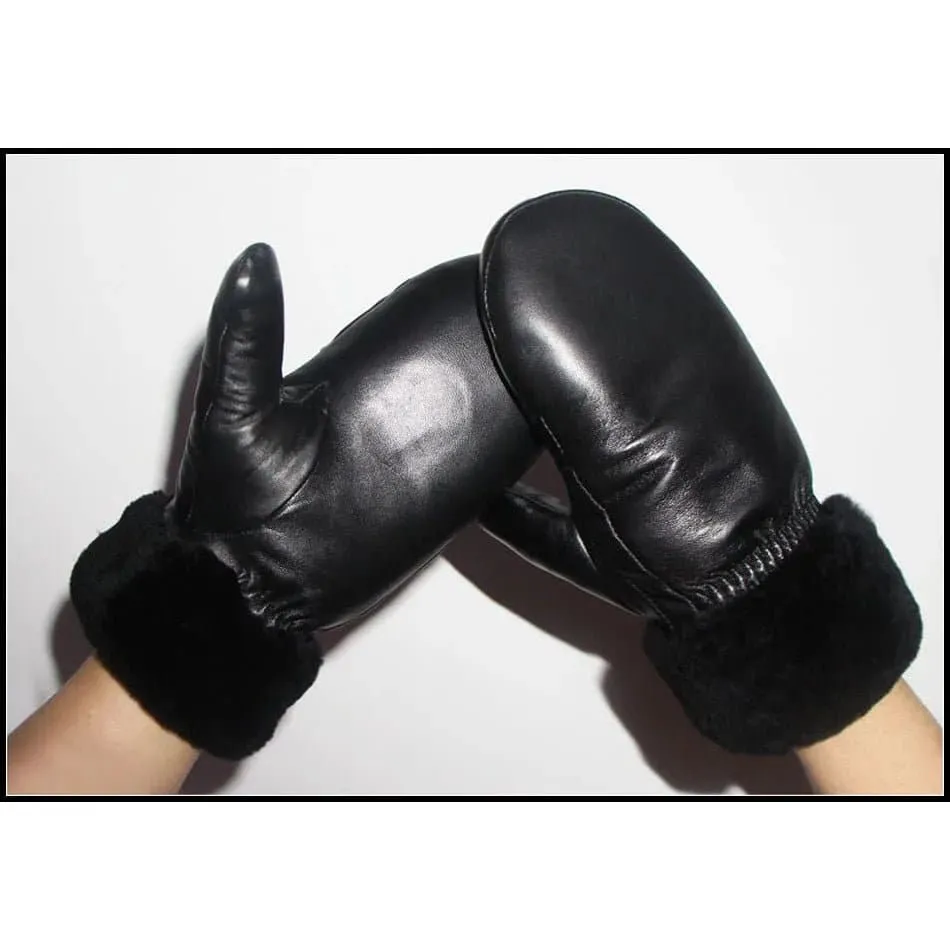 Women's Genuine Leather Sheepskin Mittens - Warm & Stylish Winter Gloves