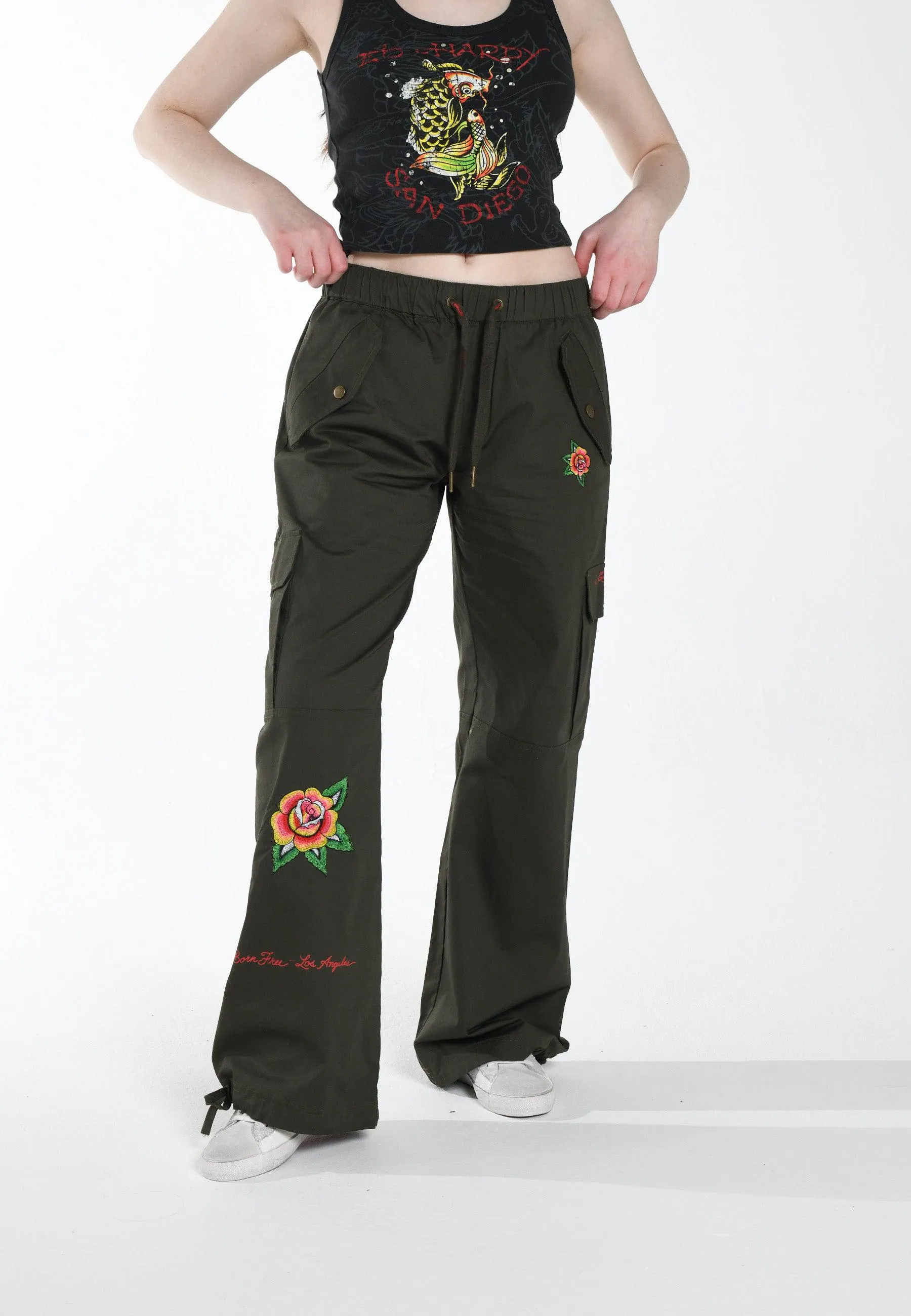 Womens La-Cobra Cargo Pants Trousers - Olive