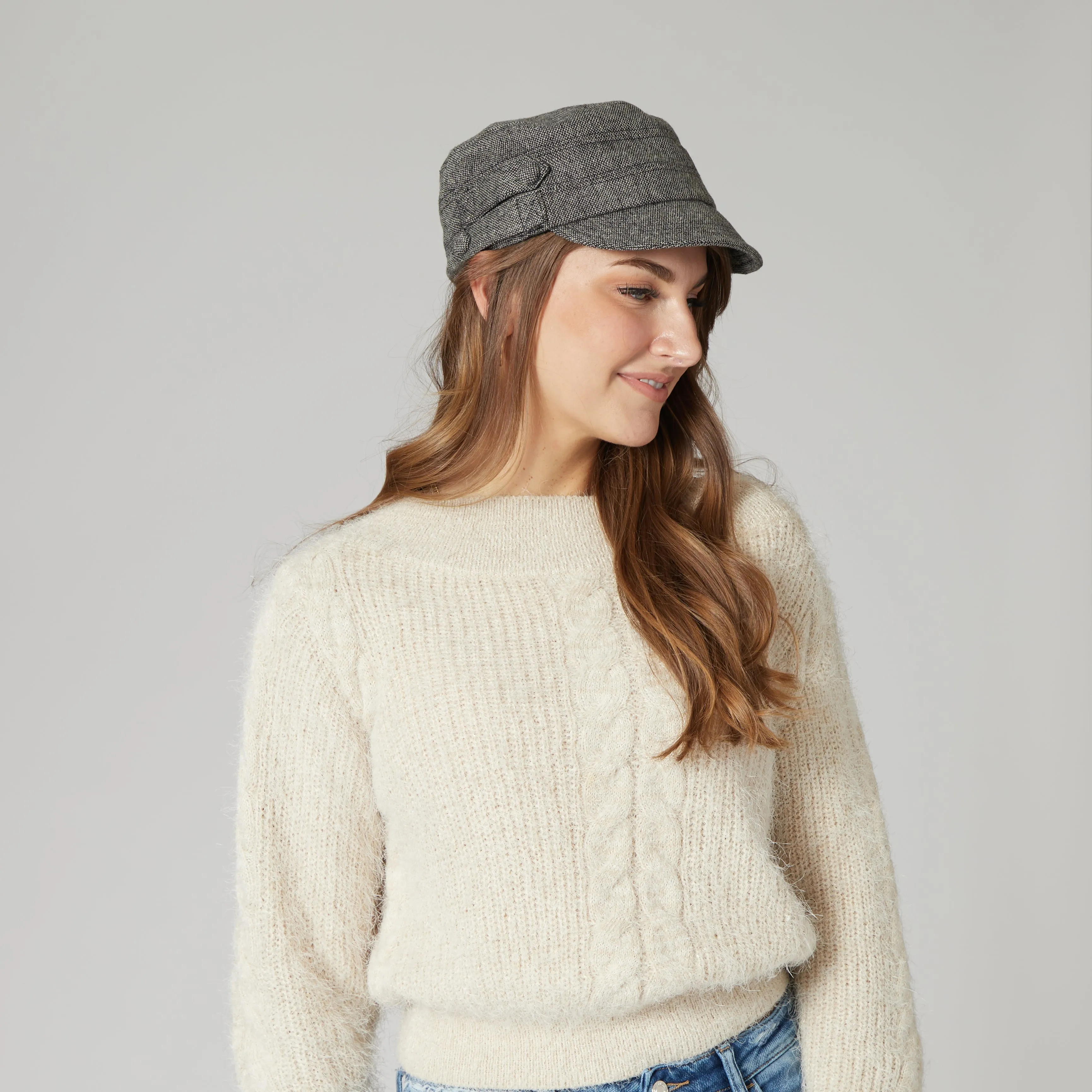 Women's Speckled Tweed Cap with Side Button