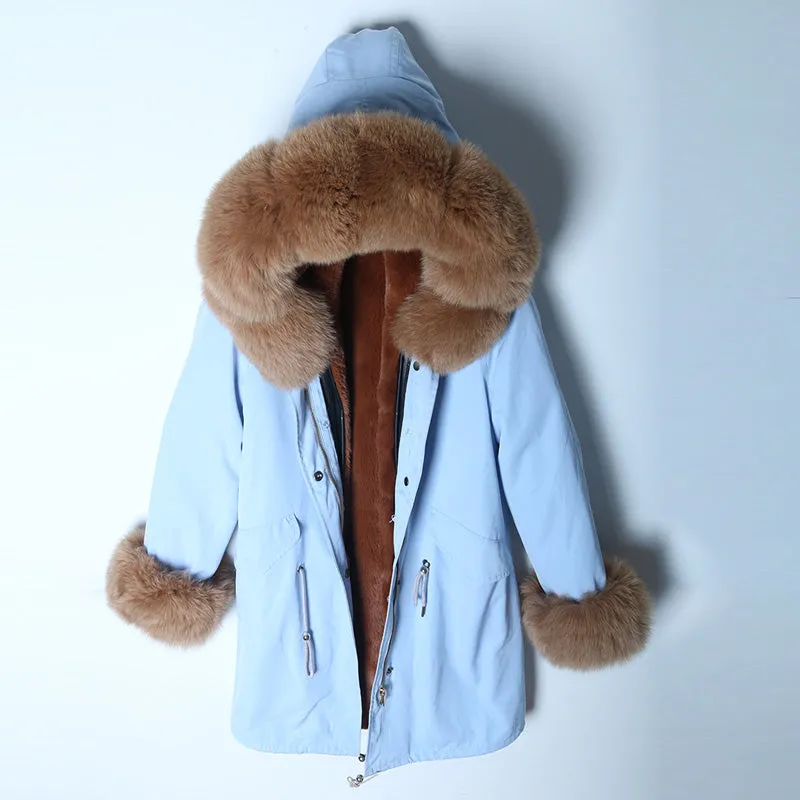 Women's Winter Casual Warm Short Parka With Detachable Fox Fur